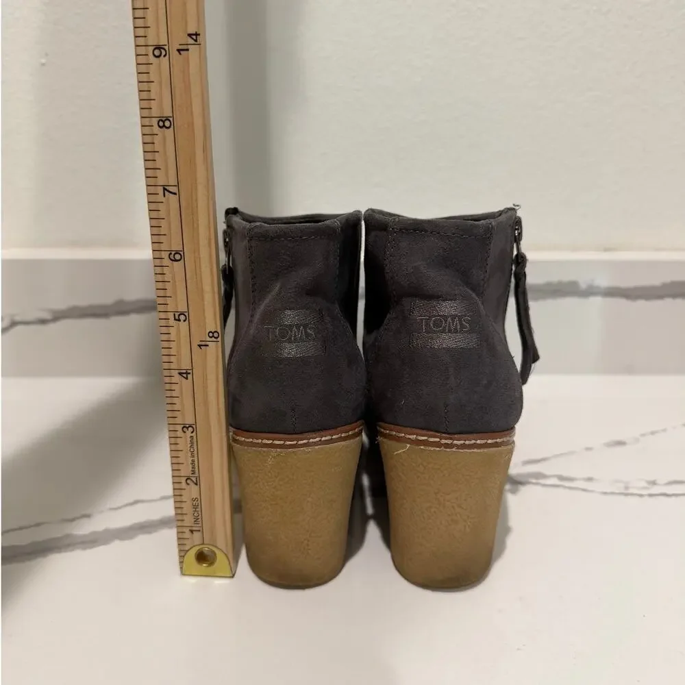 TOMs Avery Wedge Booties 9.5 Forged Iron Gray‎ Suede Zip Ankle Boots Women